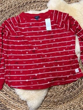 GapBody Red Striped Knit Sleep Shirt Women's Cozy Long Sleeve